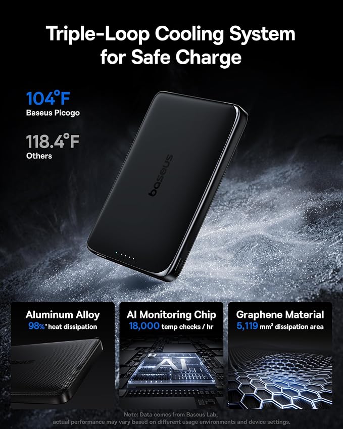 Baseus Picogo Power Bank, 0.5" Ultra Slim 10000mAh MagSafe Portable Charger, 27W Fast Charging Magnetic Battery Pack, Upgraded Polished Alloy Wireless Charger for iPhone 17 Pro Max/Air/16/15/14/13/12 - Image 4