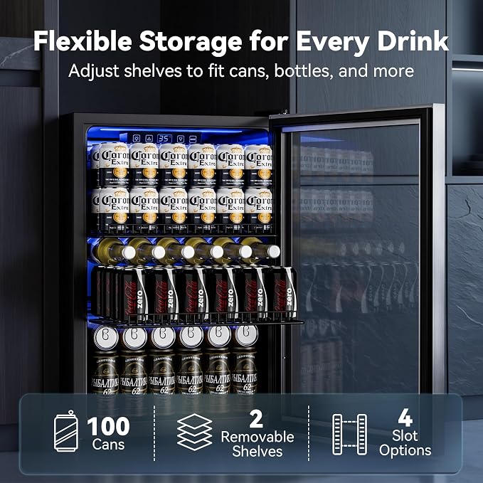 Beverage Refrigerator, 2.47 Cu.Ft Mini Fridge Beverage Cooler | Glass Door, 35–65°F Digital Temperature Display, Adjustable Shelves, Beverage Fridge for Soda, Beer & Wine - Image 3