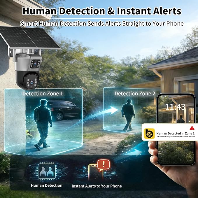 4G Solar Security Camera, 2K Dual-Lens Outdoor Camera Wireless - Image 7