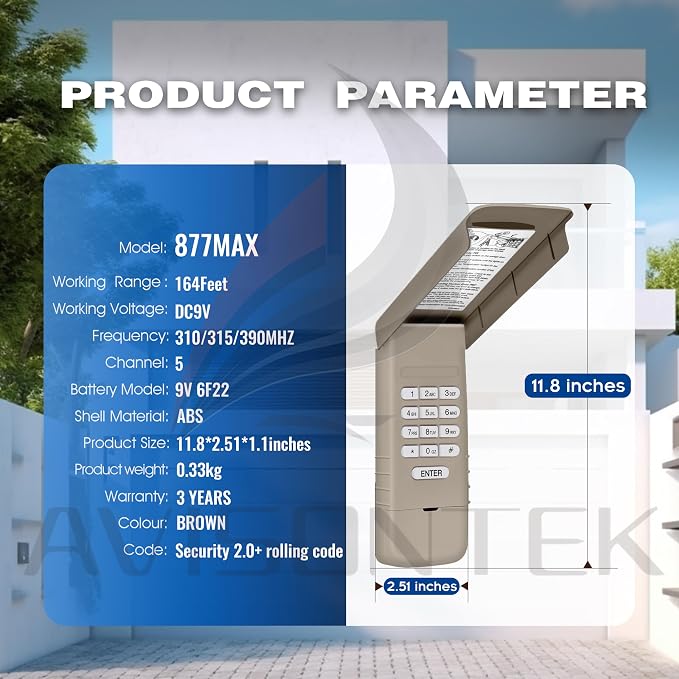 Avisontek for LiftMaster Wireless Universal Garage Door Opener Keypad, 877Max - Image 7