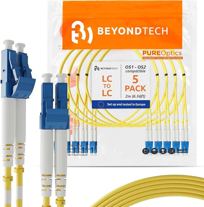 BEYONDTECH 2m LC to LC Fiber Patch Cable – UPC Single-Mode Duplex Fiber Optic by Beyondtech