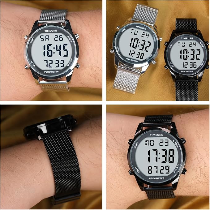 Men's Pedometer Watch with Stainless Steel Bracelet, Step Counter Watch No App - Image 5