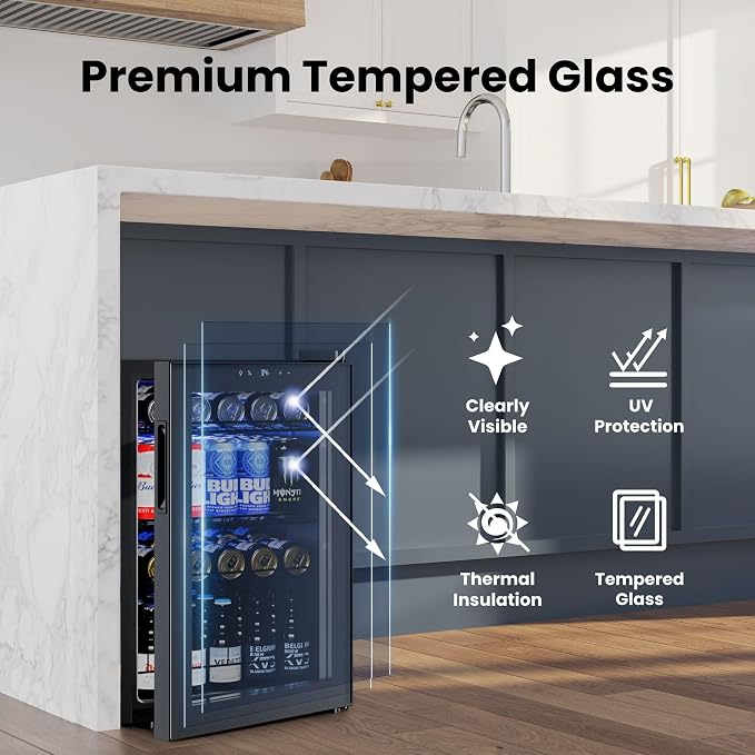 Yeego Beverage Refrigerator Drink Cooler, 85 Cans Mini Fridge Glass Door | Soda Wine Beer Cooler, 34°F To 54°F Temperature Control, for Home Office Bar, Adjustable Shelves,Freestanding, Black - Image 5