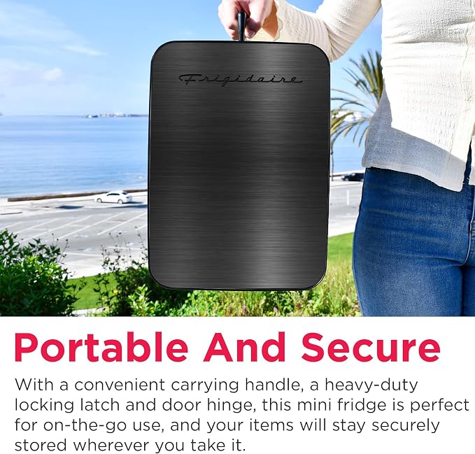 Frigidaire Mini Personal Fridge Cooler, Countertop, Holds Up to 10L/15 Cans, Brushed Black Stainless Rugged Design, Portable for Skincare, Makeup, Car, Office, Bedroom, Dorm Room, or Cabin - Image 7
