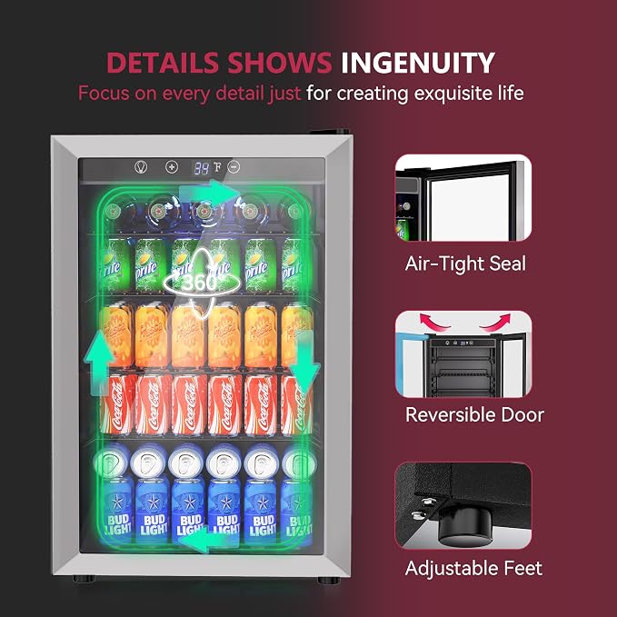 4.5 Cu.ft Beverage Refrigerator Cooler, 145 Can Mini Fridge with Digital Temperature Display for Soda Beer Wine, Freestanding beverage fridge with Adjustable Shelving for Home Office Bar - Image 5