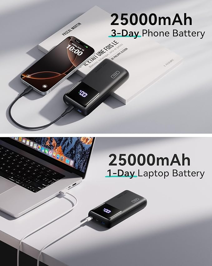 INIU Power Bank, 25000mAh 100W USB C Laptop Portable Charger, PD QC Fast Charging 3-Output Battery Pack, Travel Charger for Laptop MacBook iPad Tablet Steam Deck iPhone 17 16 15 14 Pro Samsung S25 etc - Image 2