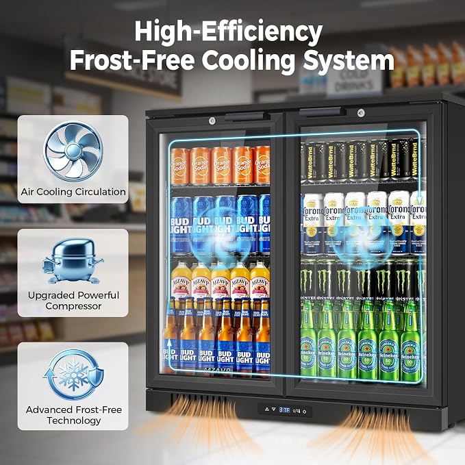 Back Bar Cooler with 2 Glass Door, Commercial Beverage Fridge Under Counter, 7.2 Cu.Ft Display Refrigerator with Safety Locks for Beer, Soda, Wine, Built-In/Freestanding for Bar Restaurant Home - Image 4