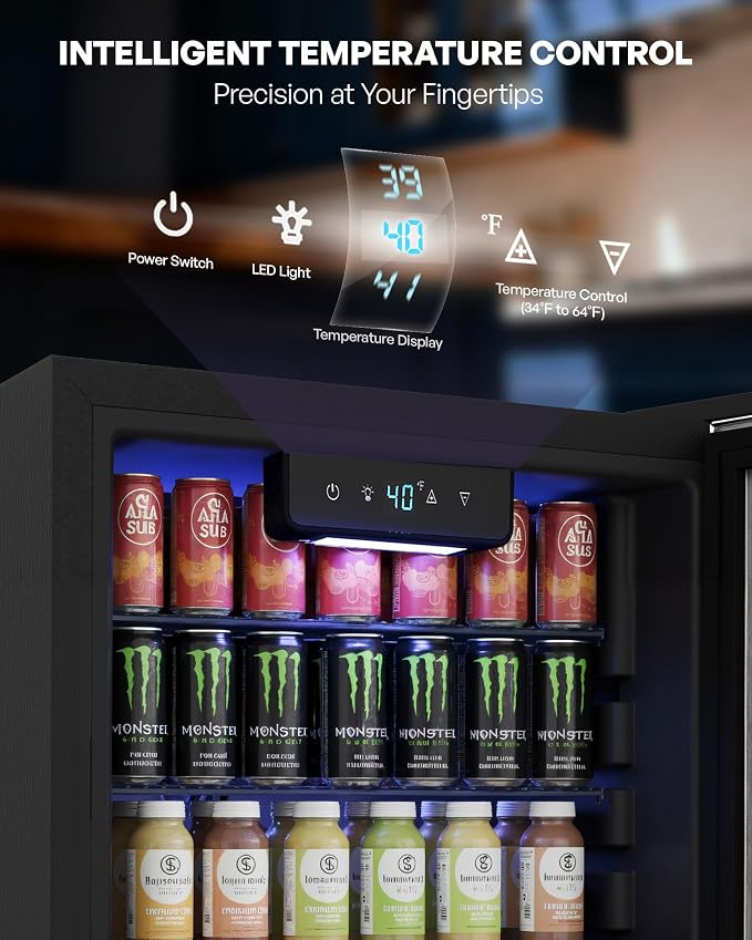 Beverage Refrigerator Cooler, 126 Can Mini Fridge with Glass Door for Wine, Soda Beer, Beverage Cooler for Home, Bar, Office with Adjustable Removable Shelves, Black - Image 3