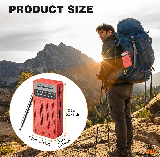 Portable Radio AM FM with Long Range Reception, Goodes Transistor Radio with Loud Speaker, 2AA Battery Operated, Headphone Jack for Indoor, Outdoor and Emergency Use-Red - Image 6