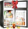 Mini Fridge with Double Doors 2.4 ft³ Small Refrigerator with Separate Freezer & 7 Adjustable Temperature Control, Tiny Size & Personal Fridge Ideal for Office Apartment Dorm Dark Grey by DEMULLER