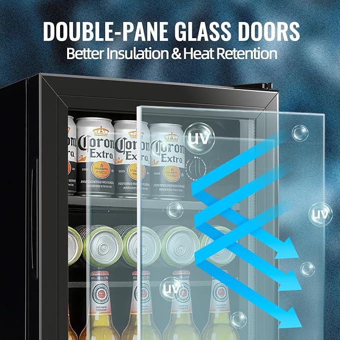 1.3 Cu.ft Beverage Refrigerator Drink Mini Fridge Refrigerator for Soda Beer or Cans Personal Beverage Cooler 7 Modes Temp Adjustable Shelves Suit for Home, Office, Dorm - Image 4