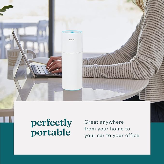 Homedics Portable Humidifier - Small Air Humidifiers for Bedroom, Plants, Office, Travel - Cool Mist Humidifiers, Color-Changing Accent Light, 2 Mist Settings, White - Image 5