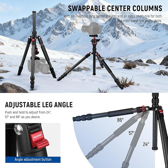 NEEWER Basics Carbon Fiber Travel Tripod Monopod, Arca Type Ball Head, Max Load - Image 4