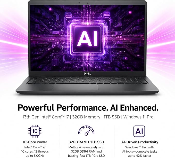 Dell 15 DC15250 Touch Laptop Intel i7-1355U(10-Core) 32GB DDR5 RAM 2TB SSD | 15.6" FHD Touchscreen, Wi-Fi 6, AI Copilot, Windows 11 Pro 2026 Computer for Business & Student - Image 9