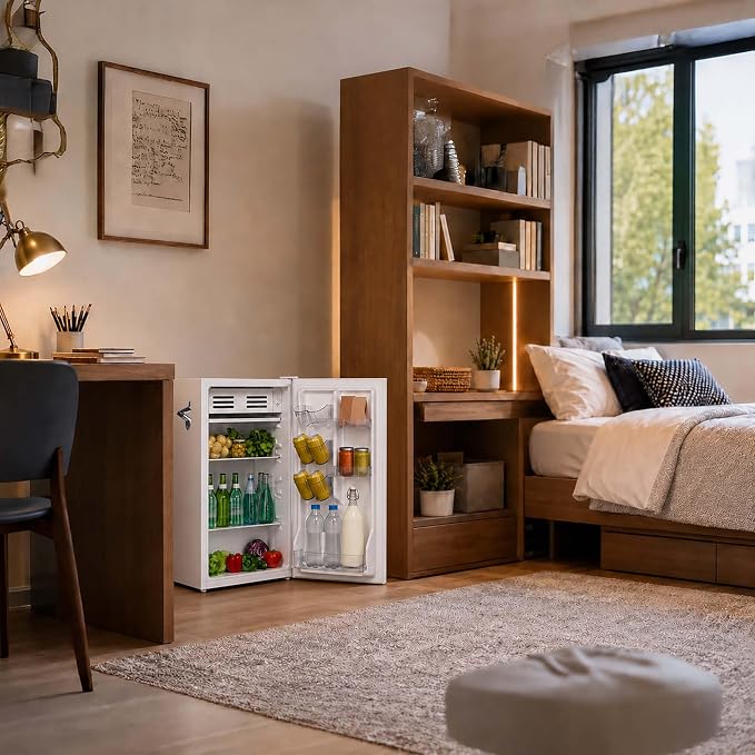 Frigidaire Retro Compact Fridge with Chiller, 3.2 cu ft Countertop Fridge with Built-In Bottle Opener, Compact Refrigerator for Office, Bedroom, Dorm Room or Cabin - 18.7"D x 19.01"W x 33.27"H (White) - Image 12