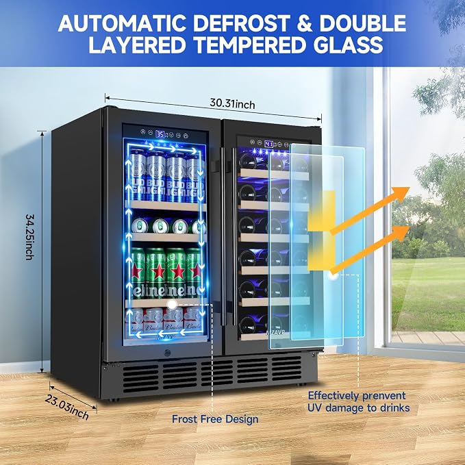 30 Inch Wine and Beverage Refrigerator, Dual Zone 30" Wine Fridge Under Counter/Freestanding, 30 Inch Wide Beverage Cooler with Glass Door, Holds 30 Bottles & 110 Cans for Home Bar Office, Black - Image 5