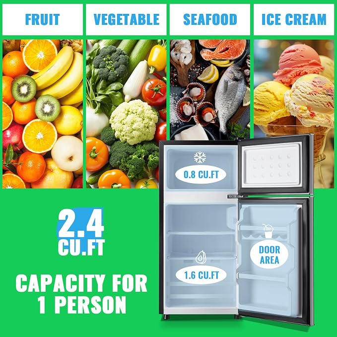 45L Mini Fridge with Top Freezer Small Refrigerator with Two Door & 7 Temperature Settings & 2 Remoable Shelves Ideal for Kitchen Office Apt Dark Gray - Image 2