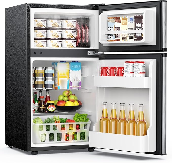 EUHOMY Mini Fridge with Freezer, 3.2 Cu.Ft Mini Refrigerator fridge, 2 door For Bedroom/Dorm/Office/Apartment - Food Storage or Cooling drinks, Silver by EUHOMY