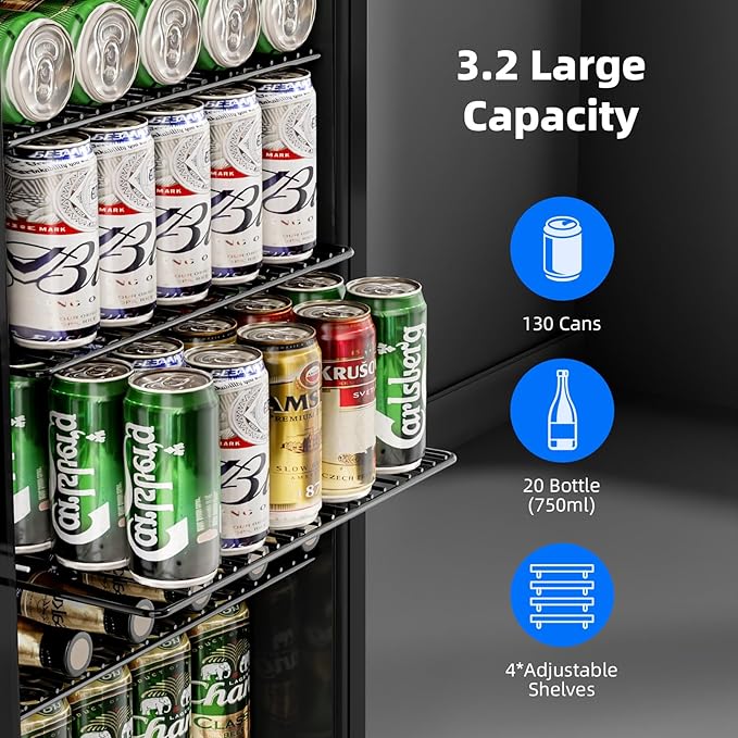 Antarctic Star Mini Fridge -130 Can Beverage Refrigerator for Soda Beer or Wine, Stainless steel door frame, for Office or Bar with Adjustable Removable Shelves, Silver, 3.1 Cu.Ft - Image 2