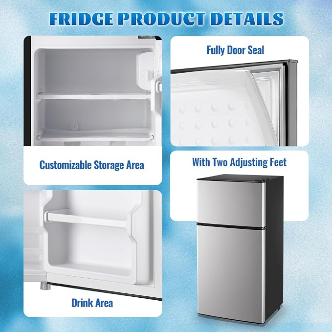 Mini Fridge with Separate Freezer Compartment Double Door Small Refrigerator with 7 Adjustable Temp Control Ideal for One Person Use & Dorm Apartment Office Silver - Image 8