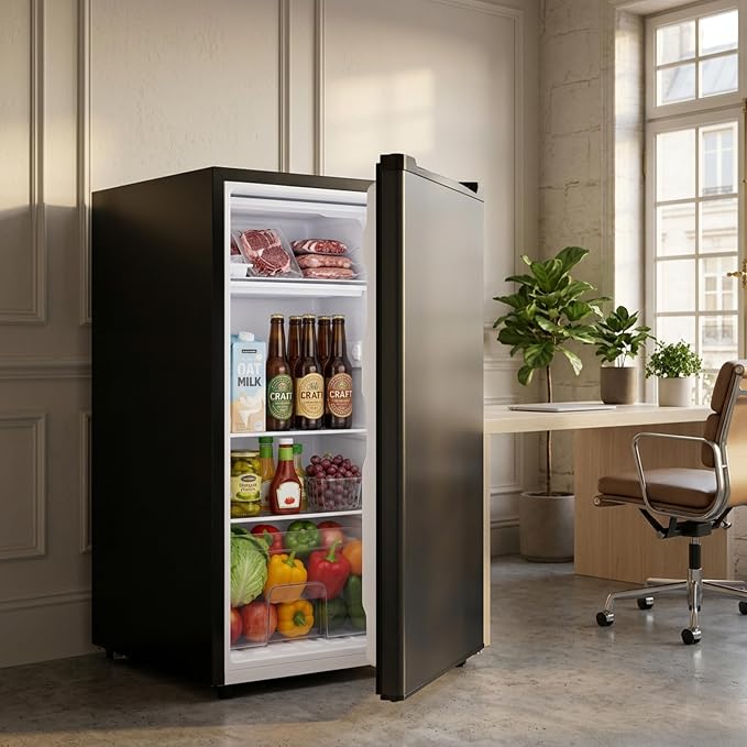 3.2 Cu.Ft Mini Fridge with Freezer, 1 Door Small Refrigerator with Adjustable Thermostat Energy-efficient Low Noise, Compact Fridge for Bedroom, Office, Dorm, Black - Image 6