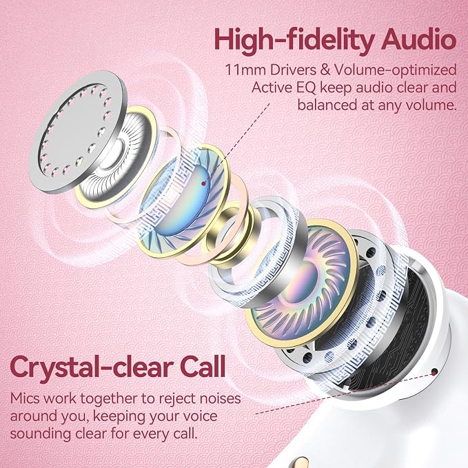 Active Noise Cancelling Ear Buds Wireless Earbuds 80H Playtime Bluetooth Headphones with LED Display Case, Hi-Res Audio Clear Calls Earphones with Over Ear Hooks for Running Gym Workout Travel Rouge - Image 8