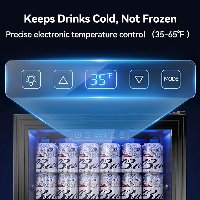 Tehanld 2.5 Cu.Ft Beverage Fridge, Glass Door Mini Fridge, Black, 96 Can | Adjustable Shelves for Wine & Beer, Digital Temp, Holds Up to 96 Cans, Freestanding for Home & Office - Image 4