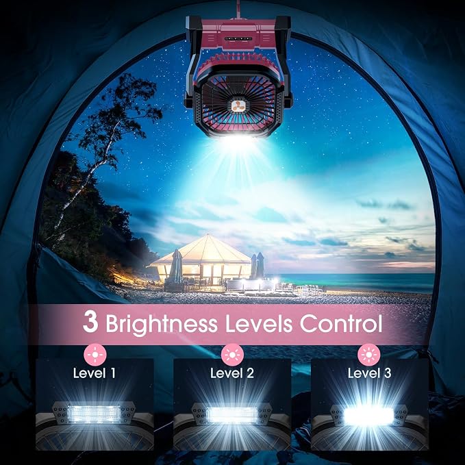 ONLYNEW Portable Fan Rechargeable, 20000mAh Cordless Battery Powered Table Fan with LED Lantern, USB C Battery Operated for Camping Tent Office Beach Desk Fishing Travel Home - Image 5