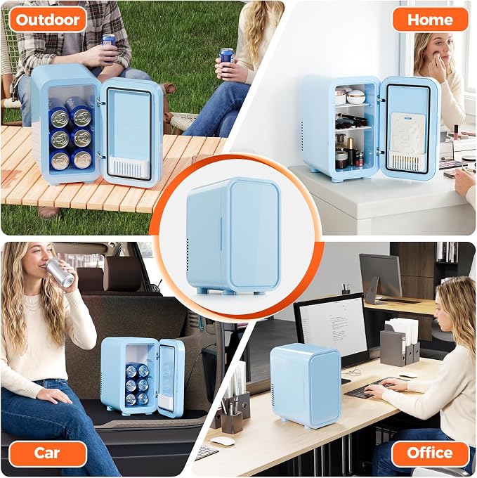 OSTBA Mini Fridge for Skincare, 6 Liter/8 Can 110V AC/ 12V DC Portable Thermoelectric Cooler Refrigerators for Bedroom, Skincare, Beverage, Office, Dorm Room and Car, Blue - Image 9