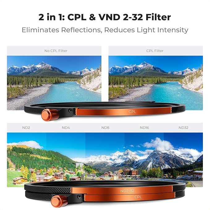 K&F CONCEPT 58mm Magnetic 1s Swap 5-Pack: CPL + VND2-32 + Black Diffusion 1/4 + - Image 5
