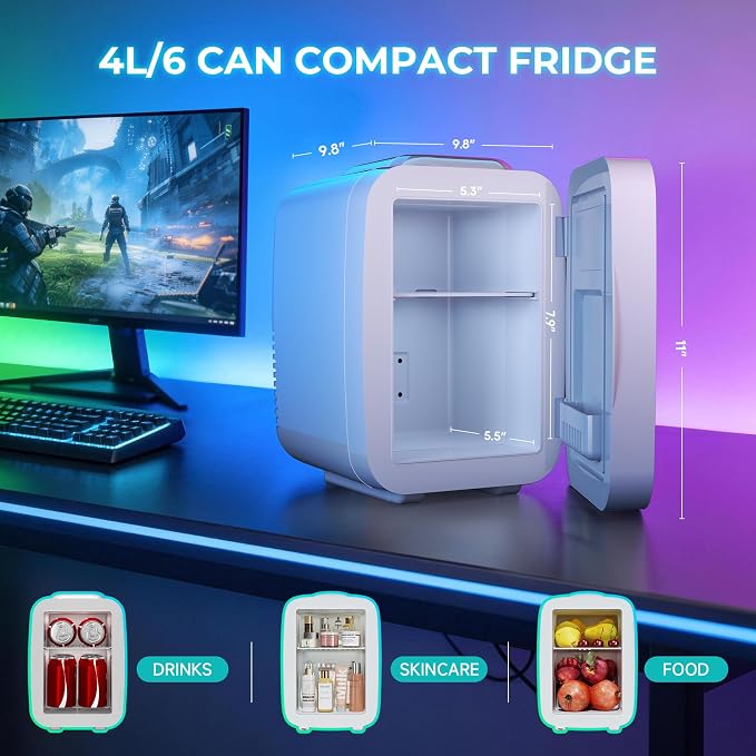 BEICHEN Mini Fridge 4L/6 Can With APP Light Controller for Gaming Room | 4L compact design| APP-controlled customized gaming light | Silent & energy-saving | AC/DC for home & auto |White - Image 5