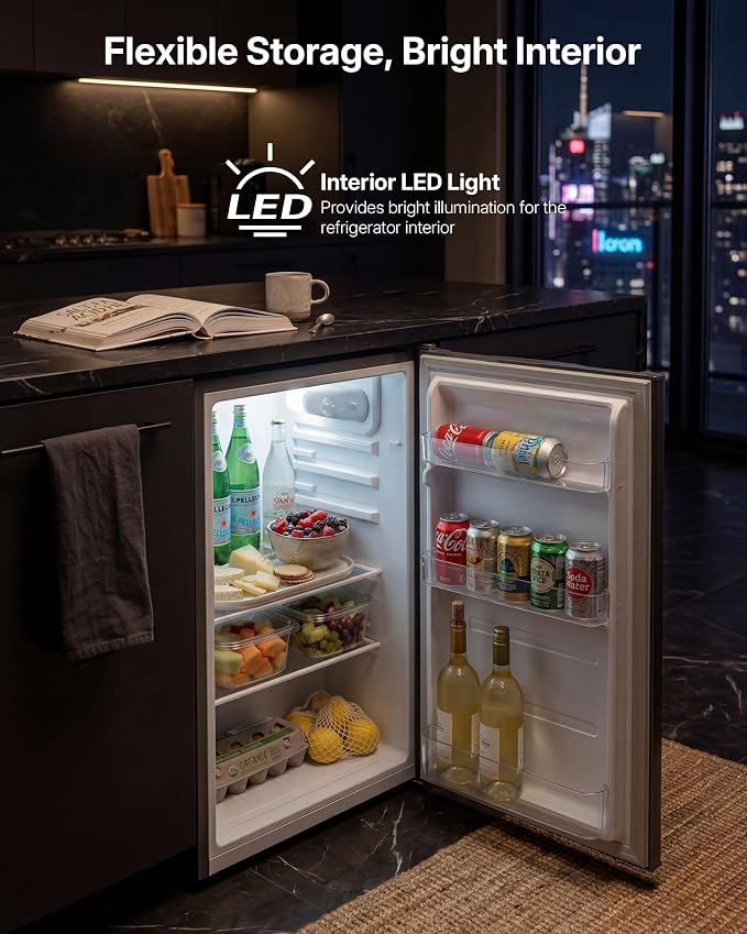 Upstreman 3.2 Cu.Ft All-Refrigerator Mini Fridge, Gray-CR32 | Sleek Gray Finish, 7-Level Thermostat, ENERGY STAR Certified, Reversible Door, Small Fridge for Office, Bedroom or Dorm - Image 5