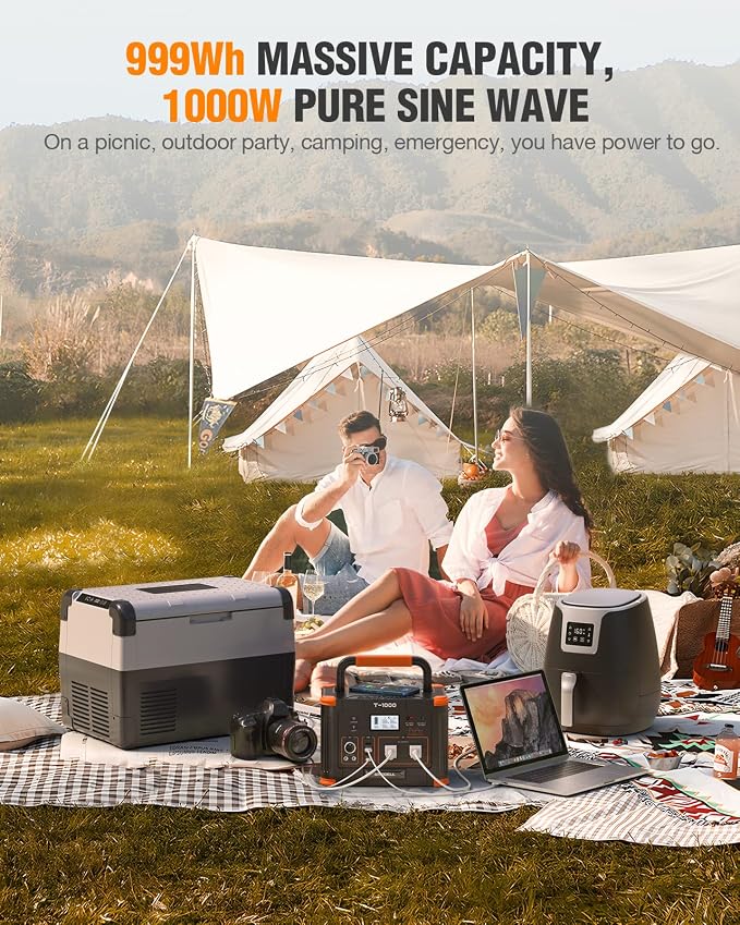 GRECELL 999Wh Solar Generator 1000W, Portable Power Station with 60W USB-C PD Output, 110V Pure Sine Wave AC Outlet Backup Lithium Battery for Outdoors Camping Travel Hunting Home (Peak 2000W) - Image 6