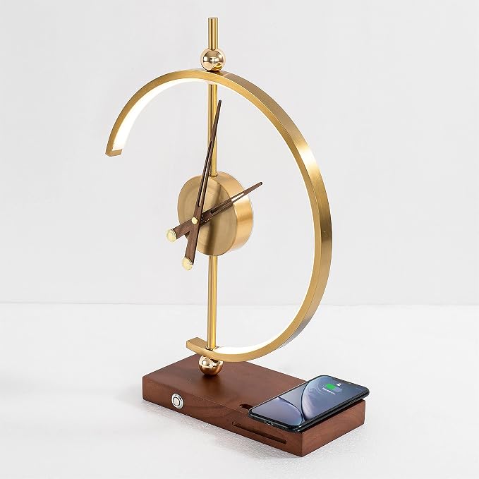 'Golden Time' Clock | Table Lamp | Qi Wireless and USB Charger - Image 2