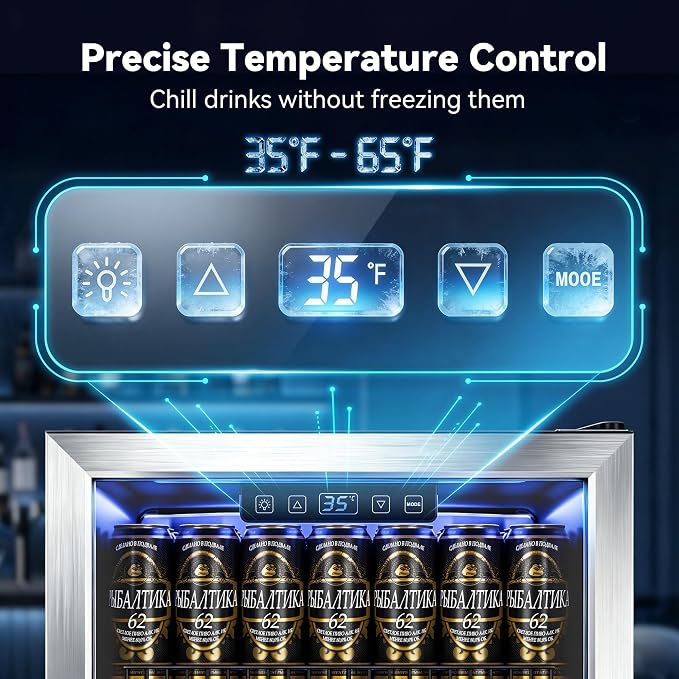 130 Can Beverage Refrigerator, 3.2 Cu.Ft Mini Fridge Beverage Cooler | Glass Door, 35–65°F Digital Temperature Display, Adjustable Shelves, Beverage Fridge for Soda, Beer & Wine - Image 4
