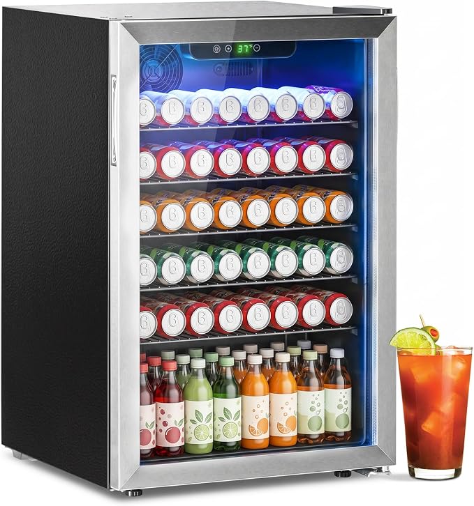 Erivess Compact Freestanding Beverage Refrigerator,145 Can/4.5 Cubic Feet Mini Fridge with Reversible Glass Front Door for Soda, Beer or Wine, Under Counter Drink Dispenser with Adjustable Shelves by Erivess