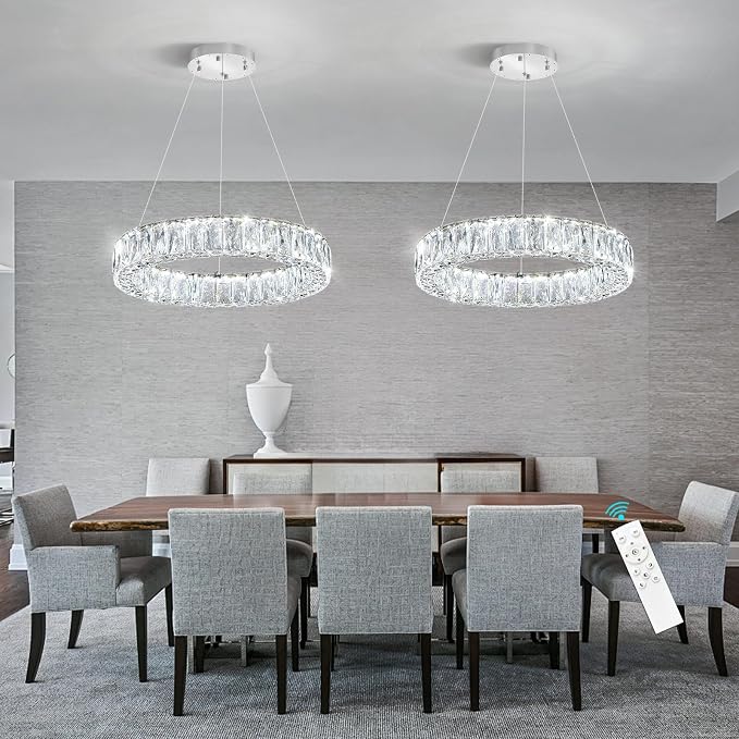 HAIXIANG Modern Crystal Chandelier Dimmable LED 16 Inch Ring Pendant Lights - Image 8
