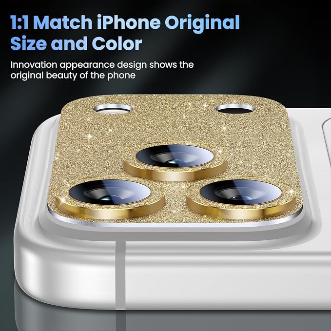Uyiton for iPhone 17-Pro Camera-Lens Protector: Bling Metal Tempered Glass Rear - Image 5