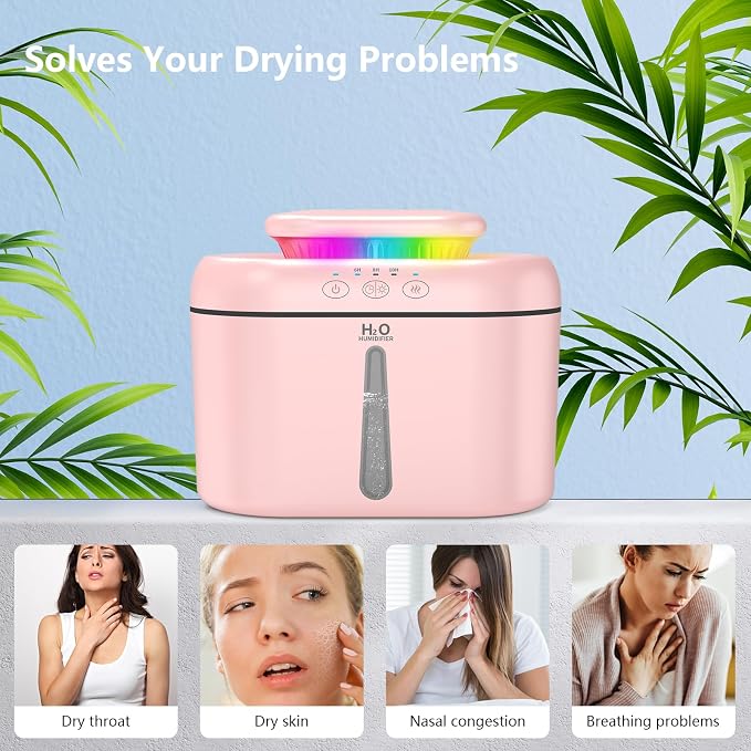 SZO Humidifiers for Bedroom, 2.5L Capacity, Auto Shut-Off, Easy to Fill & Clean, 16 dB Quiet Ultrasonic Humidifier for Large Room, Plants, Baby Nursery, Indoor, Night Light(soft pink) - Image 8
