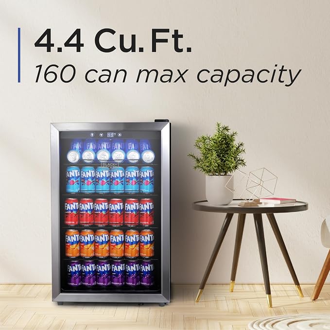 BLACK+DECKER 4.4 Cu. Ft. Beverage Cooler, BDB44LS | Beverage Fridge with Double Pane Glass Door, Drink Fridge with 160-Can Capacity for Home Bar and Home Office with LED Display - Image 2