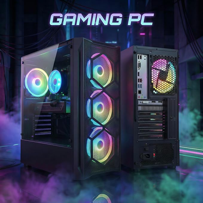 STGAubron Gaming PC Desktop,Core I7,RX 580 8G,16G RAM,1T SSD | Gaming Computer Tower for Streaming,Video Editing,Home,School,I7 up to 3.9GHz,ARGB Fan,WiFi,BT 5.0,4K DP,HDMI,Win11 Home - Image 3