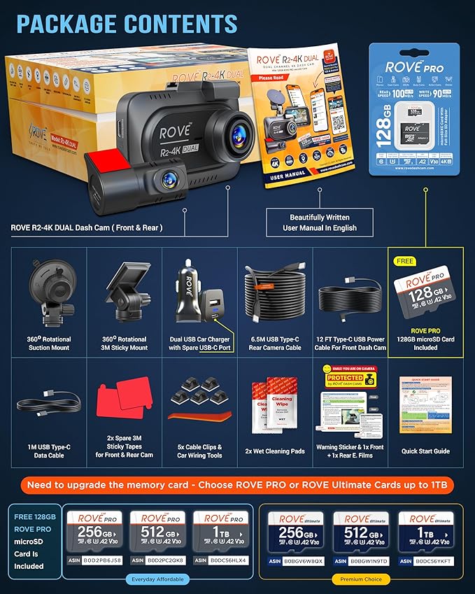 ROVE R2-4K DUAL Dash Cam Front and Rear, STARVIS 2 Sensor, FREE 128GB Card - Image 6