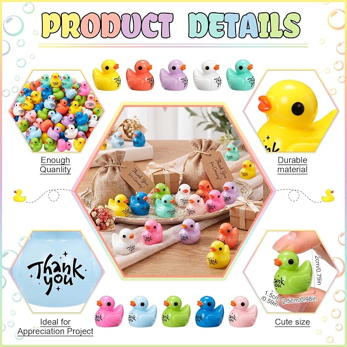 Skylety 50 Pcs Thank You Gifts Mini Resin Ducks Appreciation Gifts - Image 2