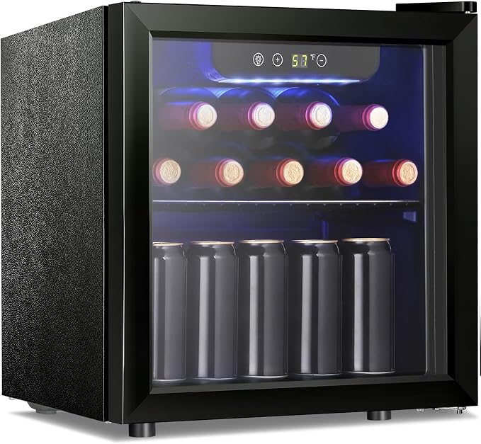 Antarctic Star 12 Bottle 48 Can Wine Cooler/Cabinet Beverage Refrigerator Mini Fridge Low Noise Clear Glass Door Counter Top Cellar for Beer Soda Bar 1.3 cu.ft Black | 12 Bottle 48 Can capacity, Low Noise Clear Glass Door, Counter-top, for Beer Soda Bar by AntarcticStar
