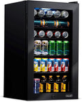 NewAir 126 Can Beverage Refrigerator | Freestanding Small Mini Fridge for Bedroom with Glass Door | Drink Cooler with Adjustable Shelves, Quiet Cooling & Locking Door | Black by NewAir