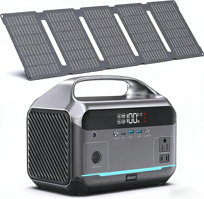DARAN Portable Power Station with 60W Solar Panel Included, 288Wh LiFePO4 Battery, 350W (600W Peak), 7-Port Design, 2.1Hrs Fast Charing Solar Generators for Home, Outdoor Camping by DARAN