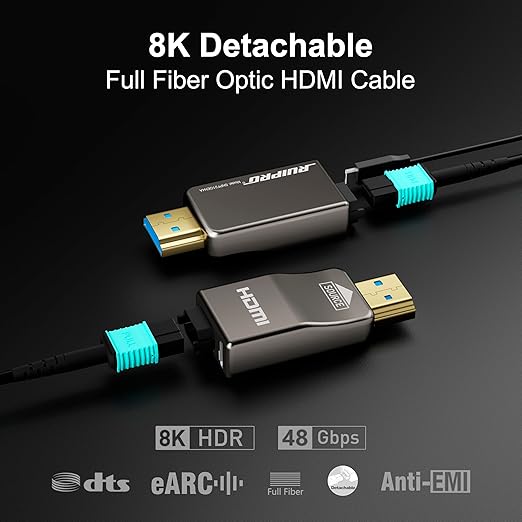 RUIPRO 8K Detachable Full Fiber Optic Armored HDMI 2.1 Cable 65FT, Ultra High - Image 2