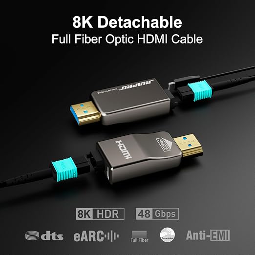 RUIPRO 8K Detachable Full Fiber Optic Armored HDMI 2.1 Cable 165FT, Ultra High - Image 2