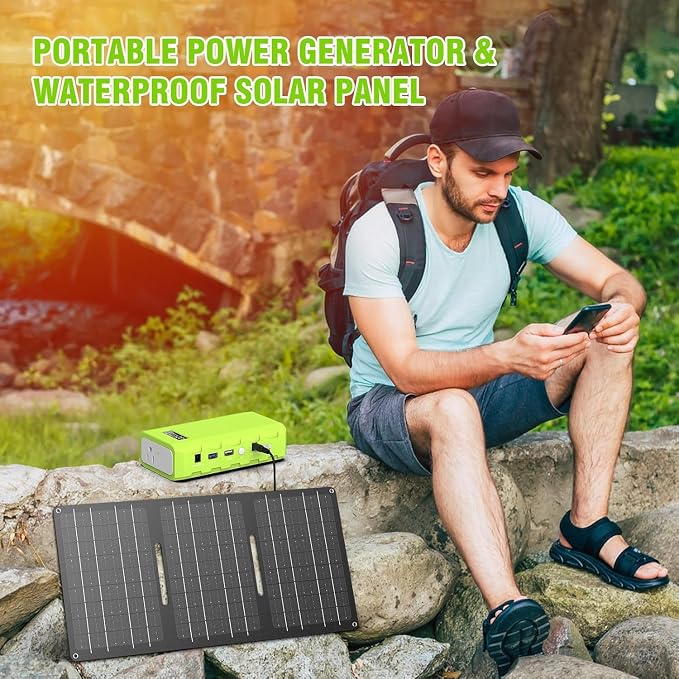 powkey 24000mAh/65W Solar Generator 30W with Panels Included, 88Wh Portable Power Station with AC Outlet, Lithium Battery Rechargeable Powered Bank with 110V AC Outlet for Emergency (Green+Black) - Image 5