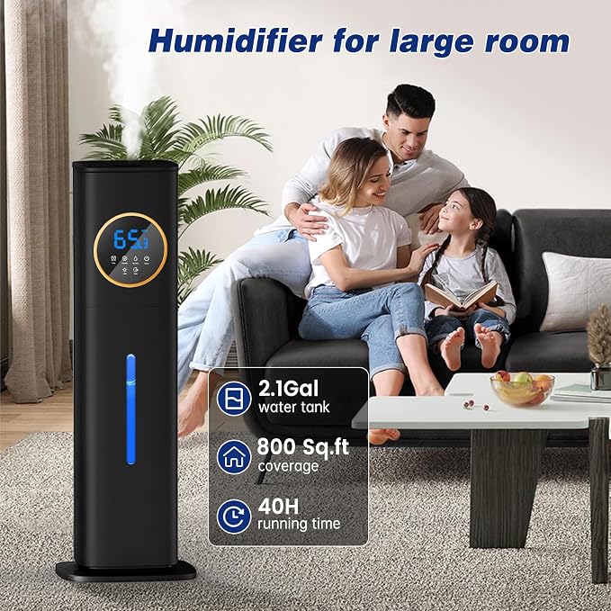 Humidifiers for Bedroom, 2.1Gal/8L Humidifier large room with Essential Oil Diffuser, Top Fill Whole House Cool Mist Humidifiers for Plants Baby Kids Adults(Black) - Image 2